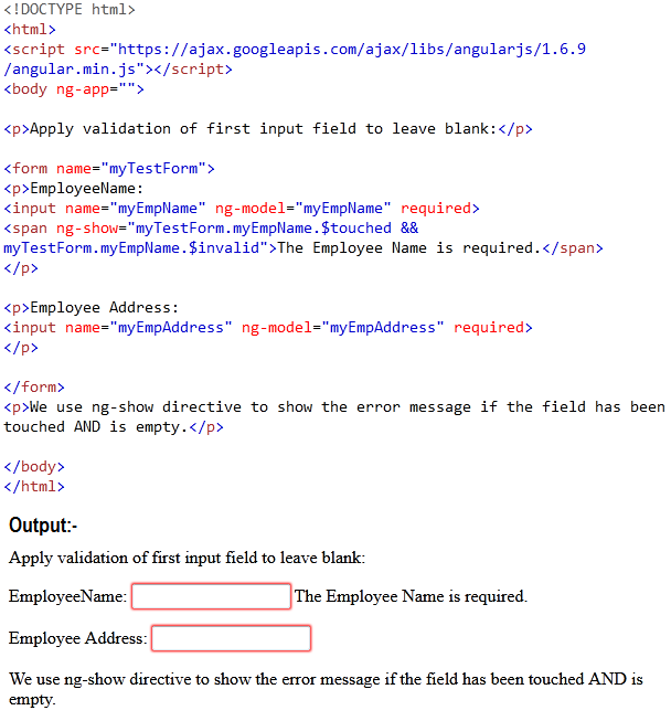 AngularJS Validation Touched