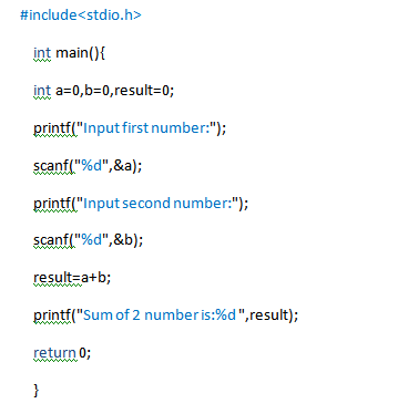 Program of sum in C