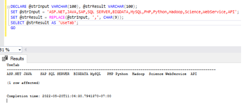 Sql Line Tab